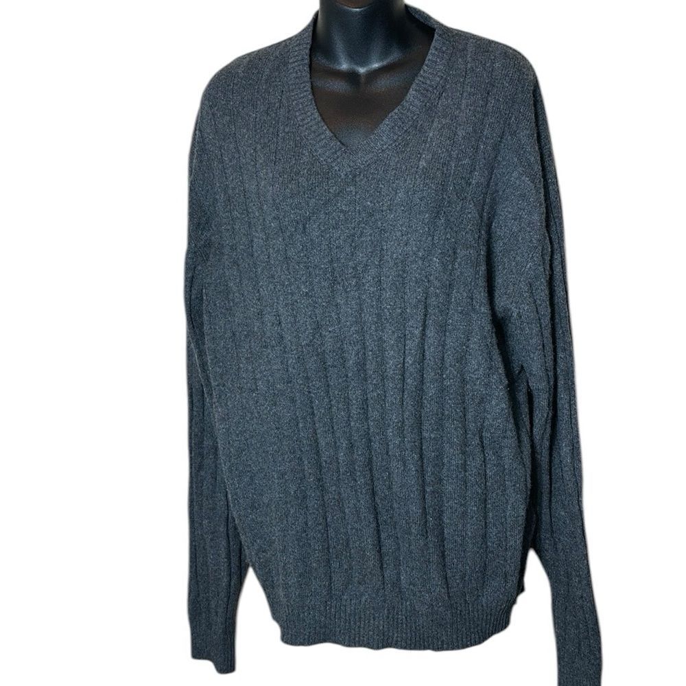 Joseph & lyman mens 100% cashmere pullover sweater v neck dark grey ribbed